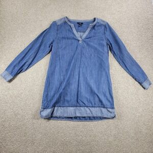 Gap Denim Shirt Dress Womens M Blue Chambray Popover Long Sleeve Jean Tunic Top